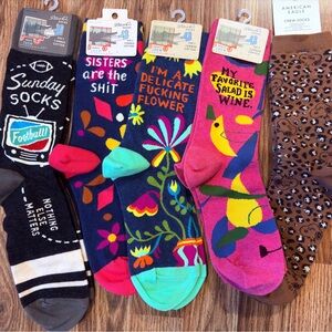 Blue Q Colorful Novelty Crew Socks Pack - Pink, Purple, Blue, Black, Brown